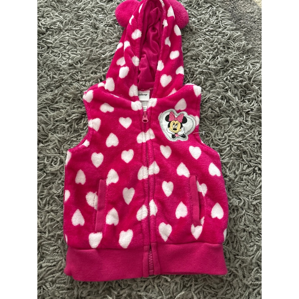 Disney Minnie Mouse Pink Heart Fleece Hooded Vest with Ears Girls Kids